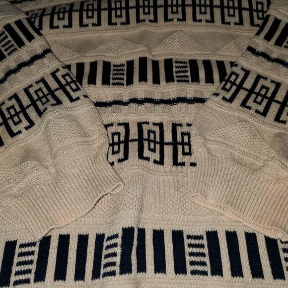 Vintage Dunhill Black Cream Geometric Sweater Textured Knit Scotland Large - Picture 3 of 10